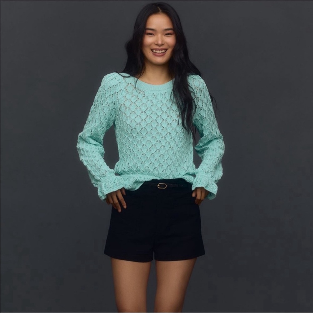 By Anthropologie Flounce-Hem Pointelle Sweater, small, great condition